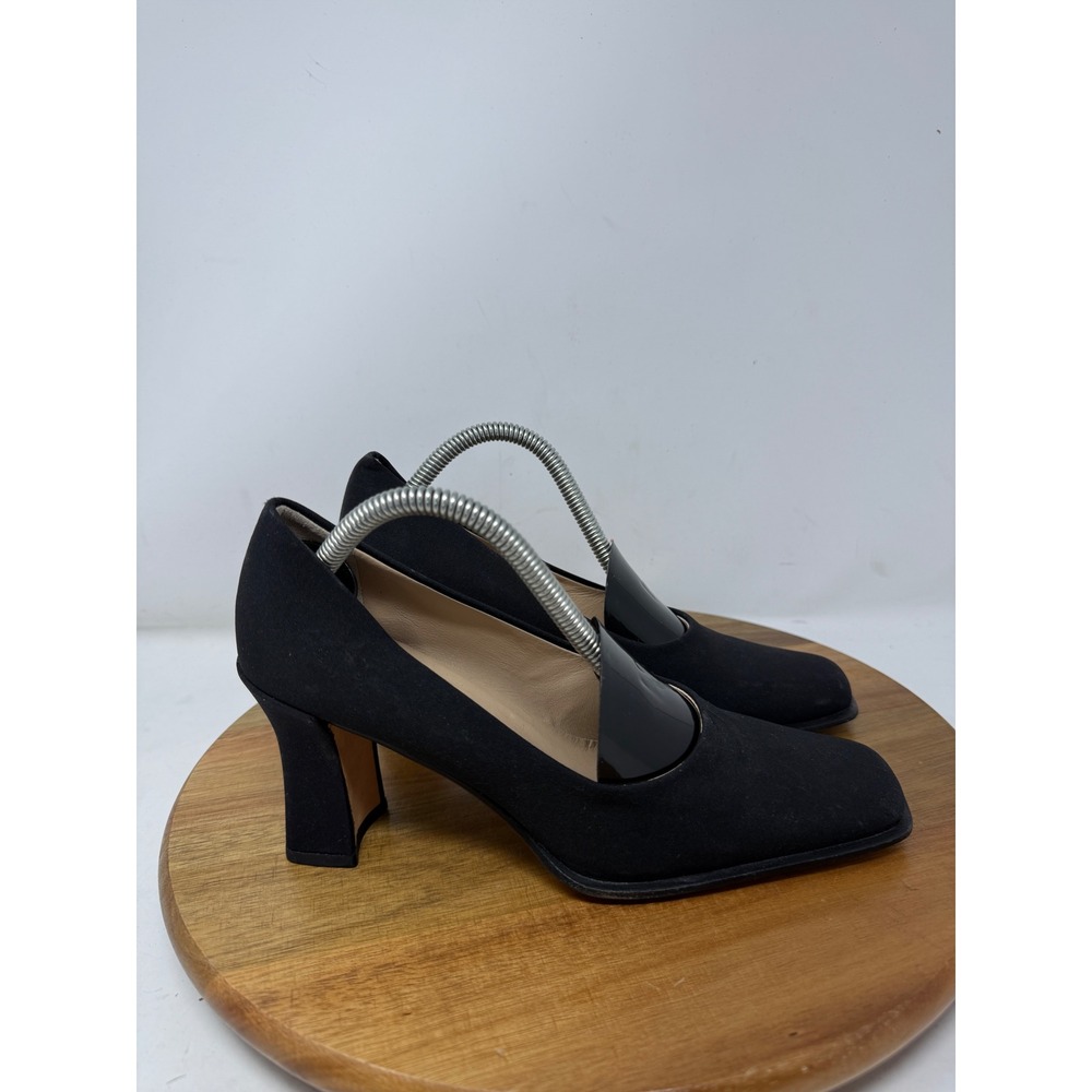 Paloma Womens Black Fabric Patent Leather Square Toe Block‎ Heel Pumps Size 6B